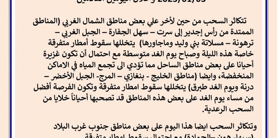 منخفض جوي وأمطار متوقعة: ليبيا تستعد لأيام باردة وأجواء متقلبة