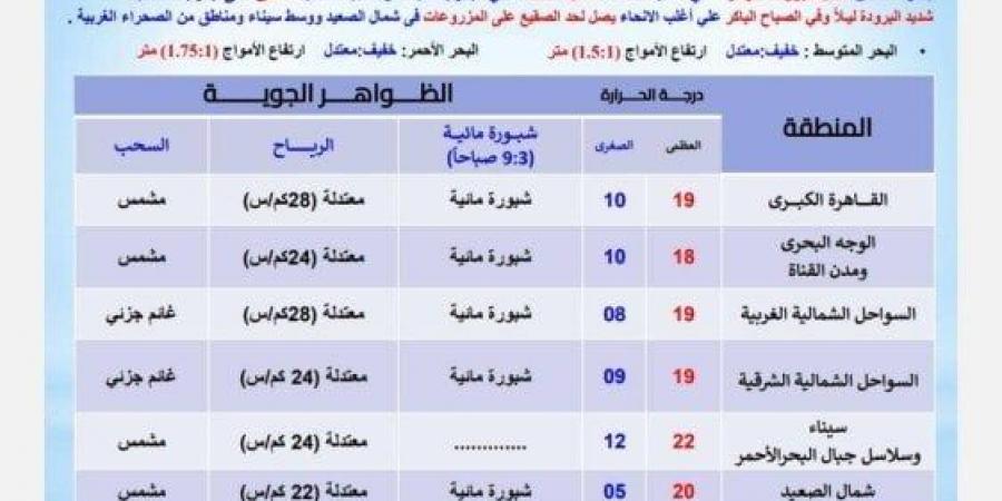 الصغرى بالقاهرة 10 درجات.. الأرصاد تكشف تفاصيل حالة الطقس اليوم الجمعة 3 يناير 2025